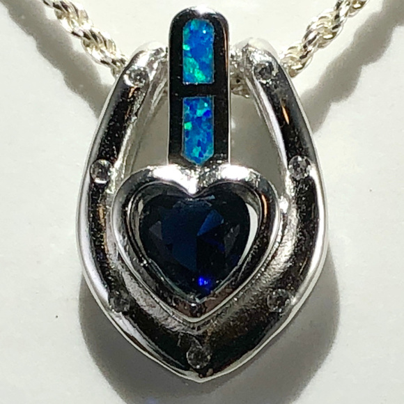 For My Love Sterling Heart Sapphire Opal 925 Silver Rope Necklace - Picture 7 of 7